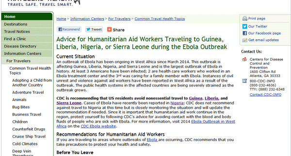Conseils aux travailleurs humanitaires voyageant en Guinée, Libéria, Nigeria, ou en Sierra Leone pendant l'épidémie d'Ebola