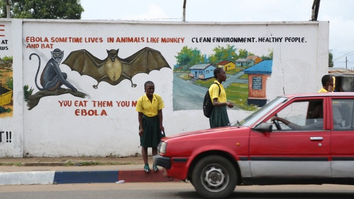 Warnings about the animal to human “jump” of Ebola, Monrovia. Image credit: André Smith/Internews