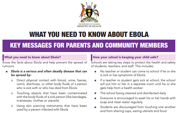Fiche d'information sur Ebola pour les parents et les membres de la communauté
