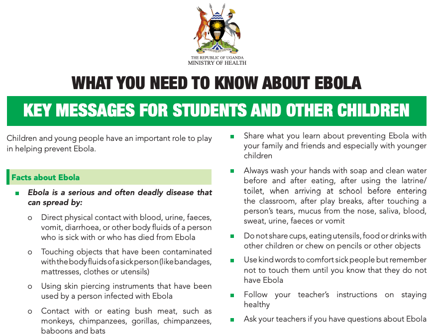 Fiche d'information sur Ebola - Etudiants et enfants