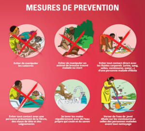 A poster in French illustration Ebola prevention measures